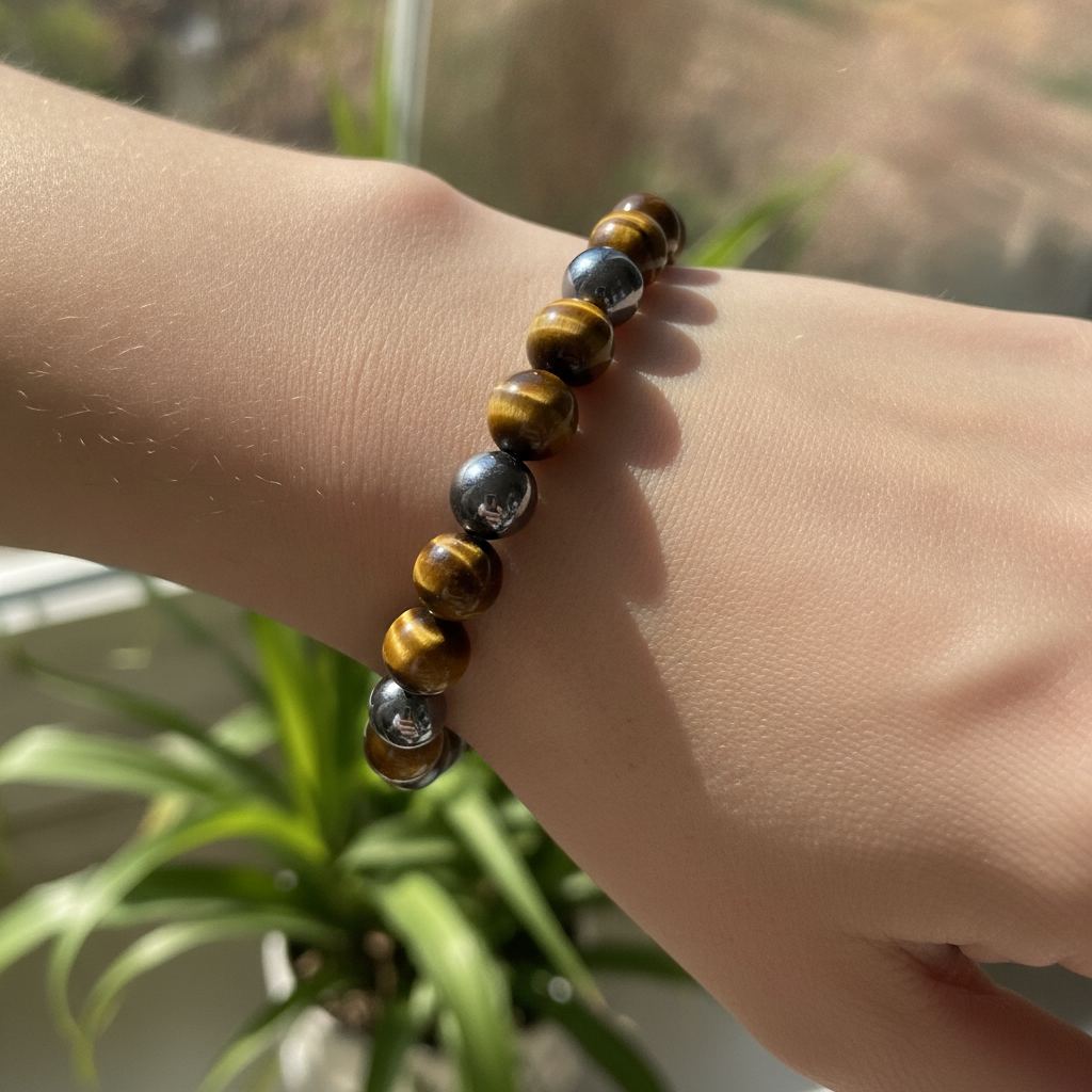 bracelet oeil de tigre et hématite pierres naturelles
