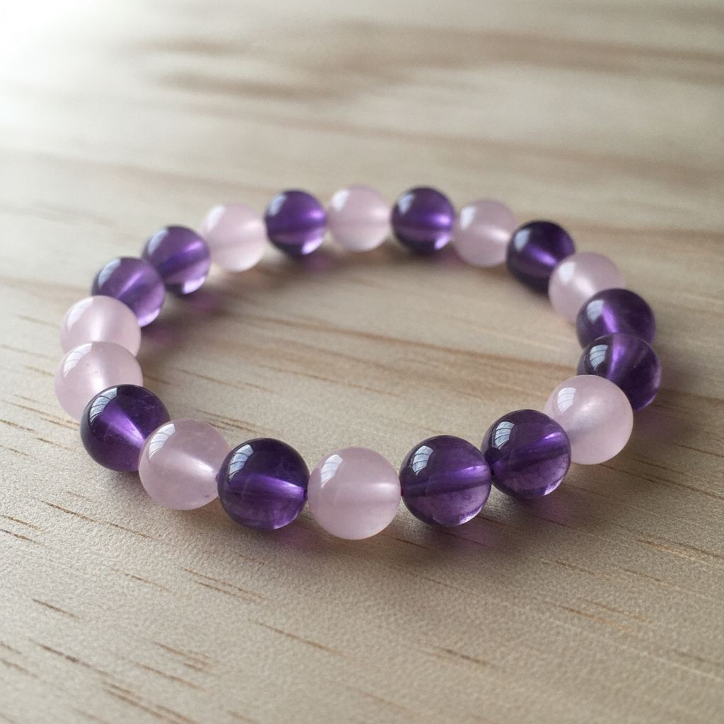 bracelet pierre naturelle améthyste et quartz rose