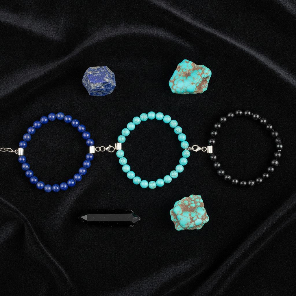 collection bracelets pierres naturelles lapis lazuli turquoise obsidienne
