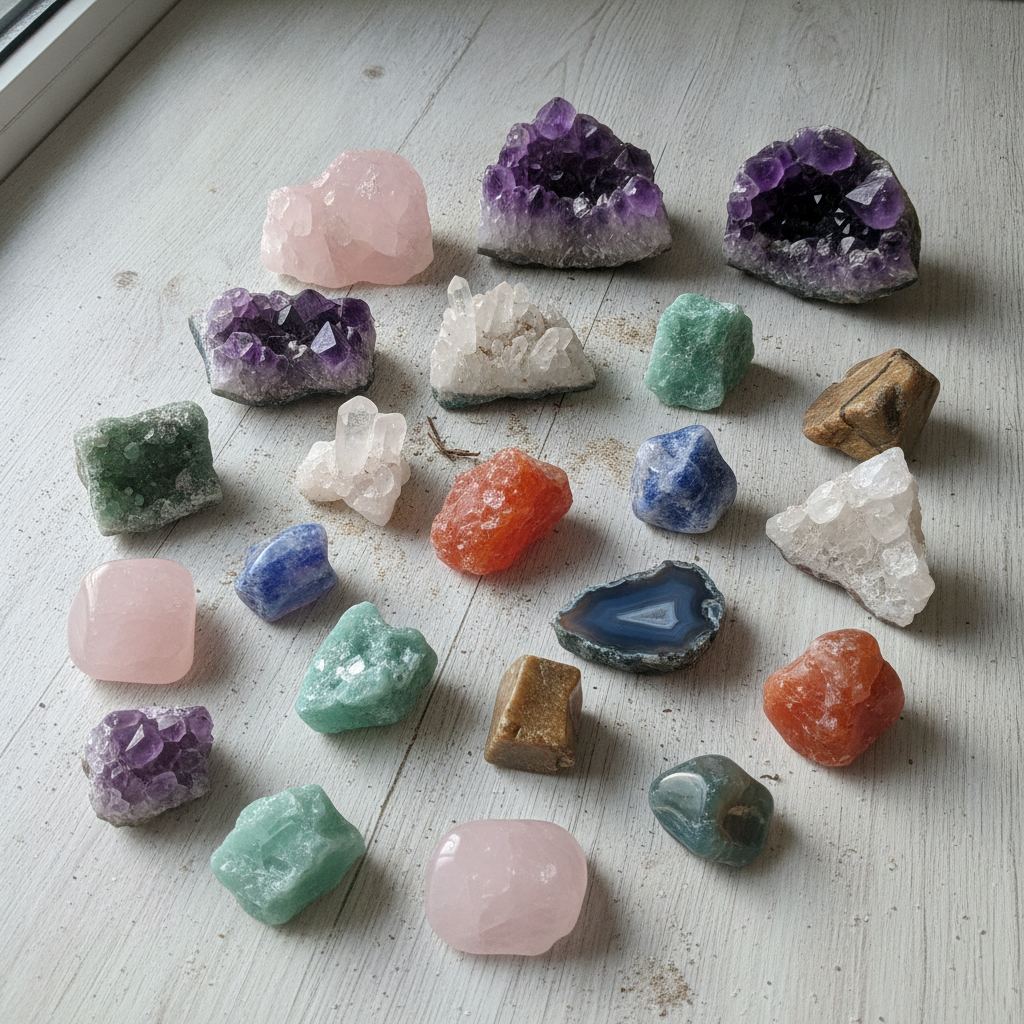 collection de pierres naturelles et cristaux colorés