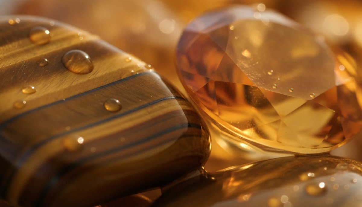 Pierres oeil de tigre et citrine en gros plan