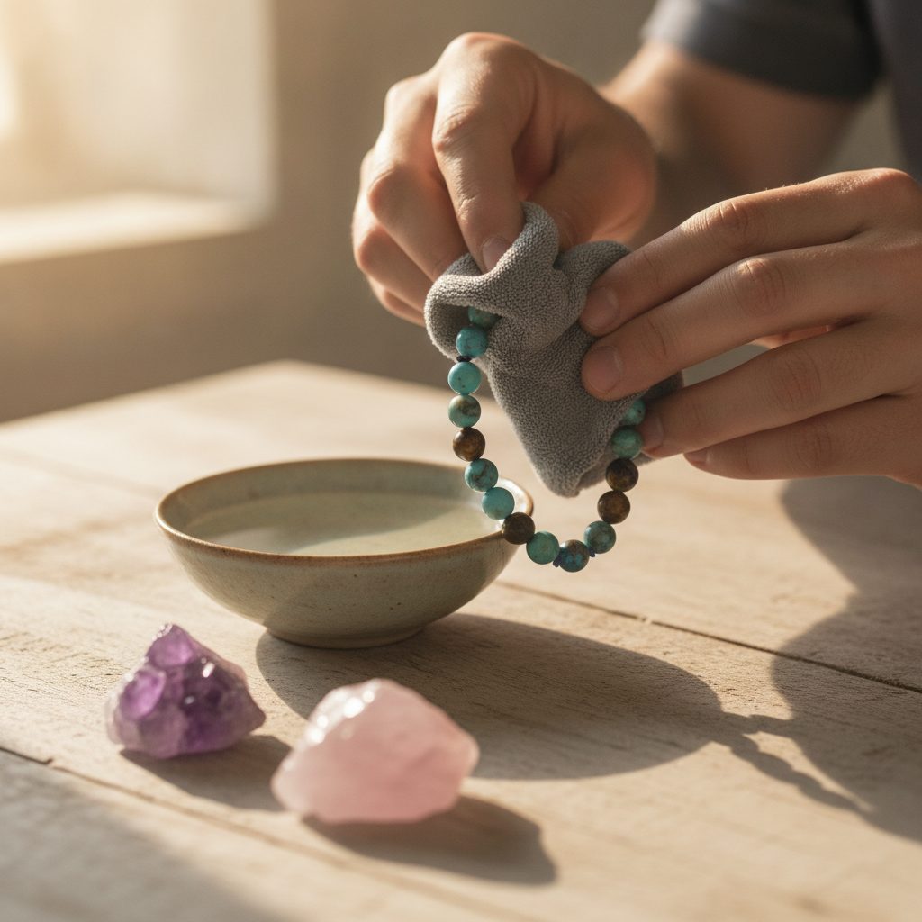 entretien d'un bracelet en pierres naturelles homme avec chiffon doux