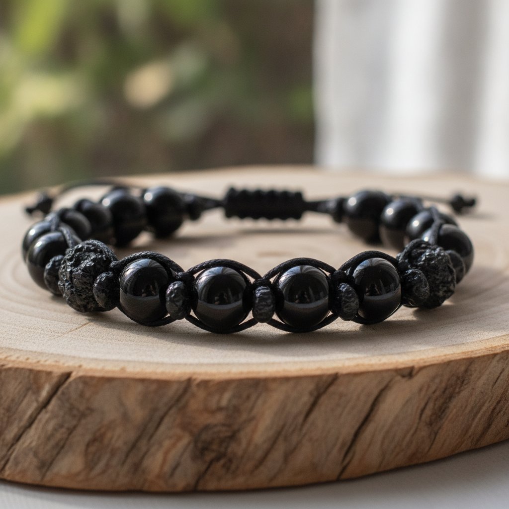 Bracelet obsidienne et tourmaline noire en pierres naturelles