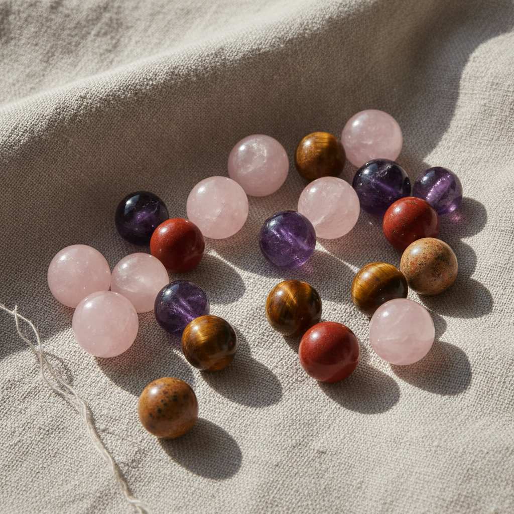 perles de lithothérapie en pierres naturelles colorées de différentes tailles